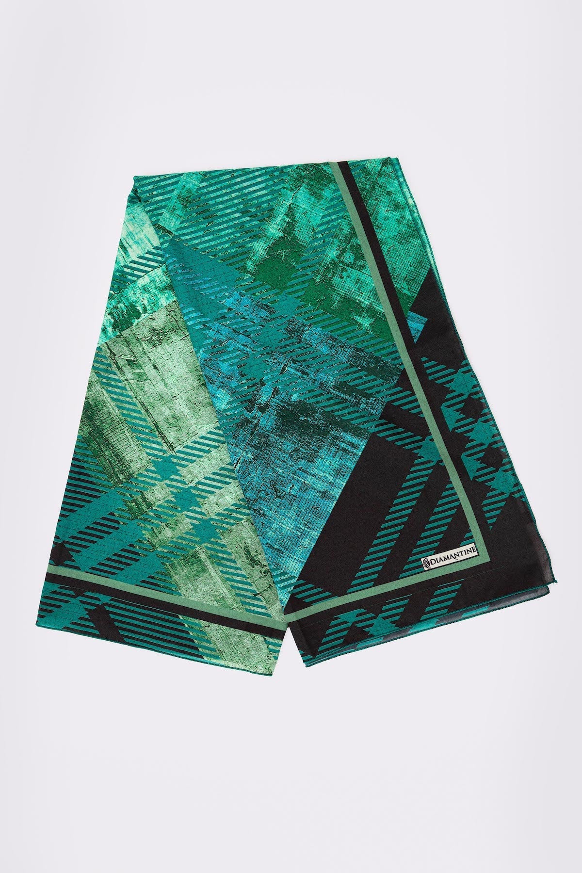 Women's Large Square Head Scarf in Green Check Print
