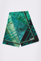 Women's Large Square Head Scarf in Green Check Print