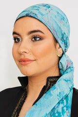 Women's Lightweight Large Head Scarf in Royal Blue Print