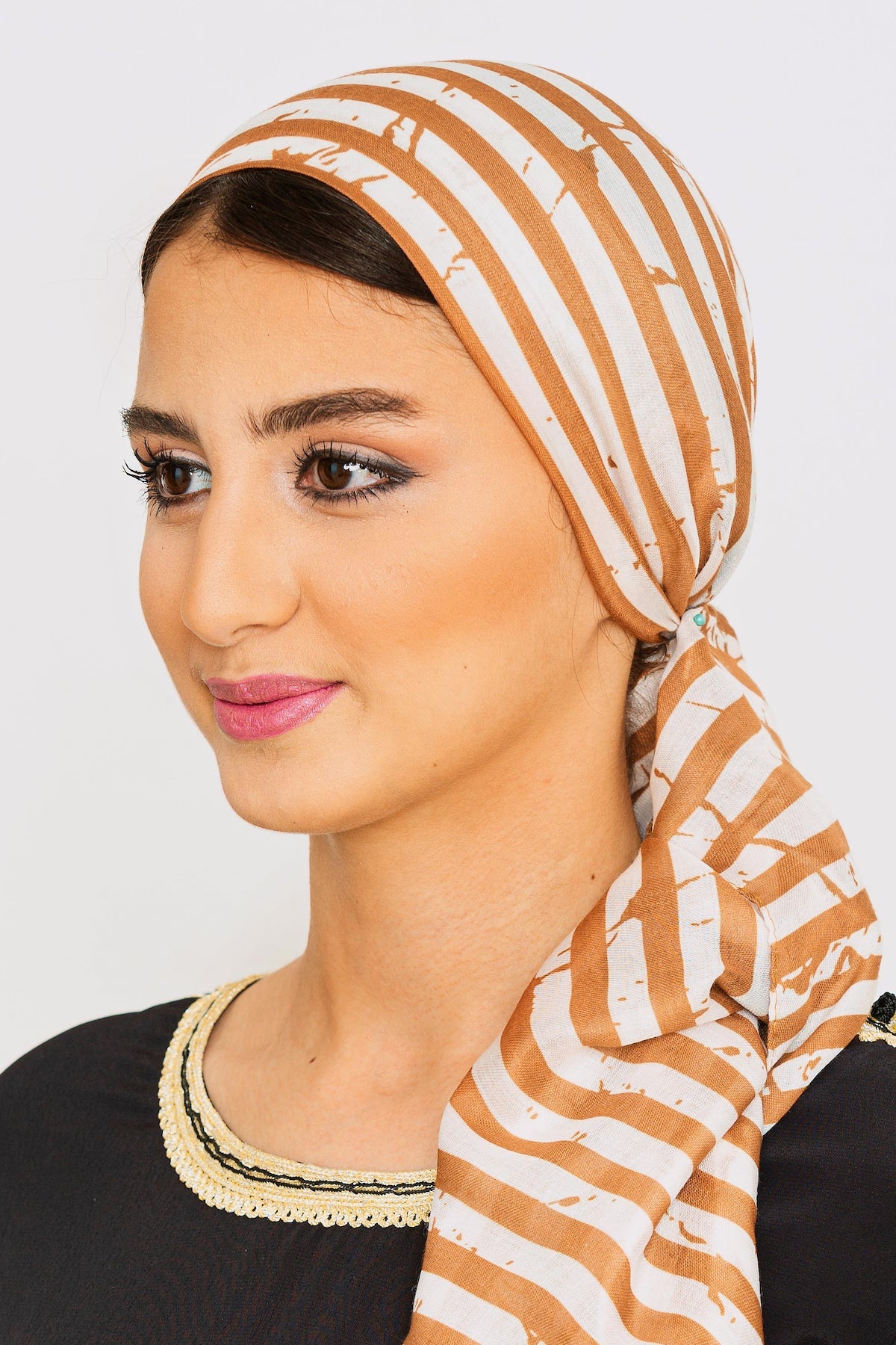 Women's Lightweight Striped Head Scarf in Camel Print