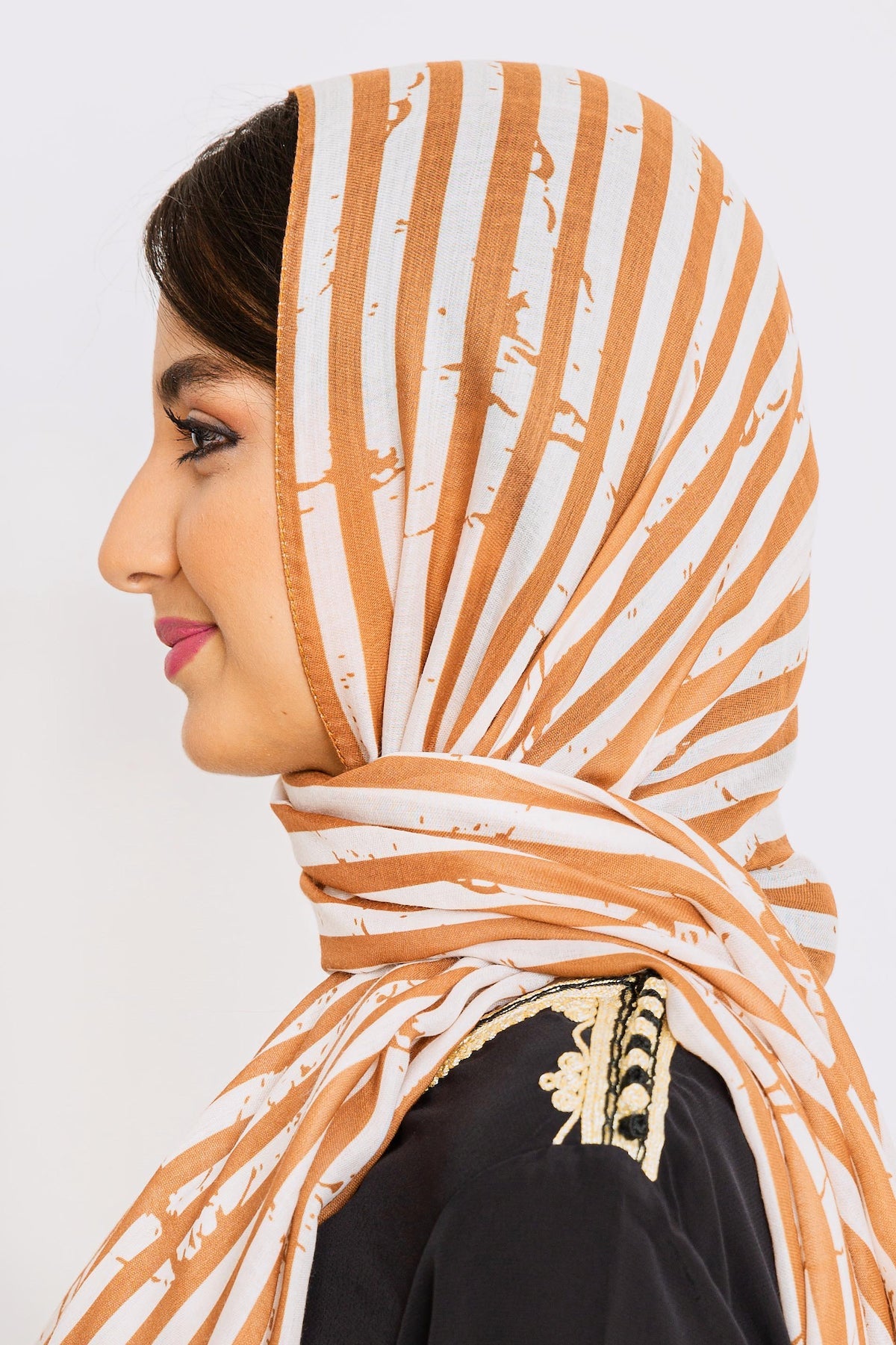 Women's Lightweight Striped Head Scarf in Camel Print