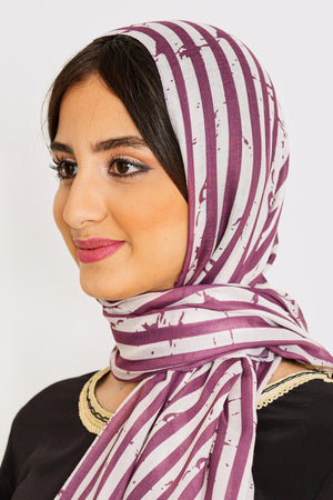 Women's Lightweight Striped Head Scarf in Purple Print
