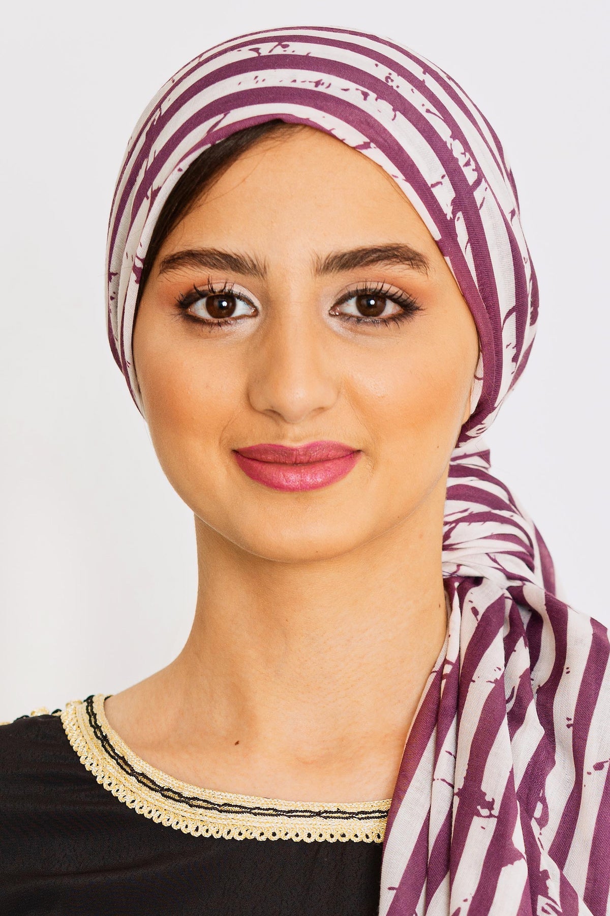 Women's Lightweight Striped Head Scarf in Purple Print