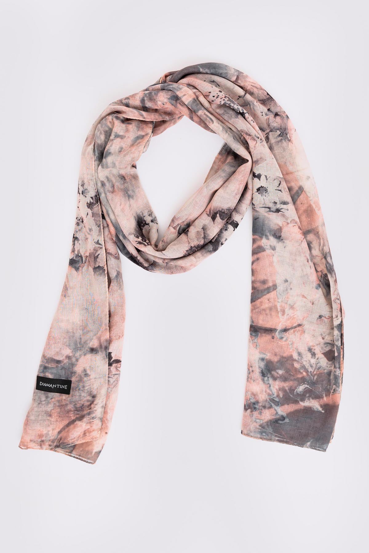 Women's Lightweight Satin Head Scarf in Grey Abstract Floral Print