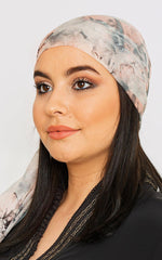 Women's Lightweight Satin Head Scarf in Grey Abstract Floral Print