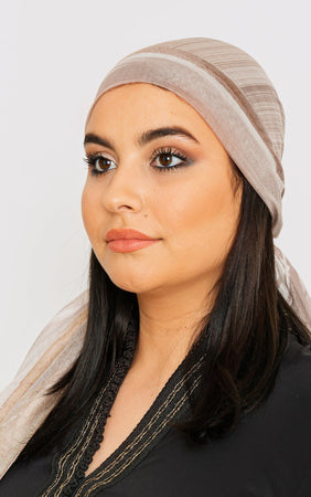 Women's Lightweight Satin Head Scarf in Taupe Paint Print