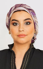 Women's Lightweight Satin Head Scarf in Purple Paint Print