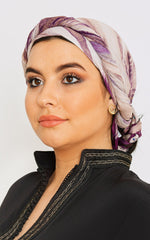 Women's Lightweight Satin Head Scarf in Purple Paint Print