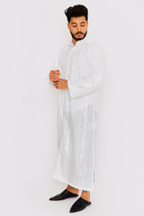 Chahma Men's Hooded Thobe Djellaba in Off-White Stripes