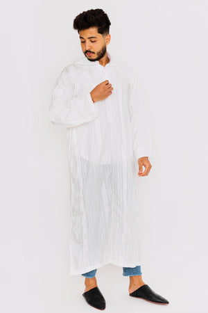 Chahma Men's Hooded Thobe Djellaba in Off-White Stripes