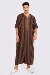 Striped Short Sleeve Mens Gandoura Thobe In Brown