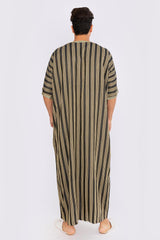 Gandoura Men's Short Sleeve Long Striped Thobe in Black & Gold