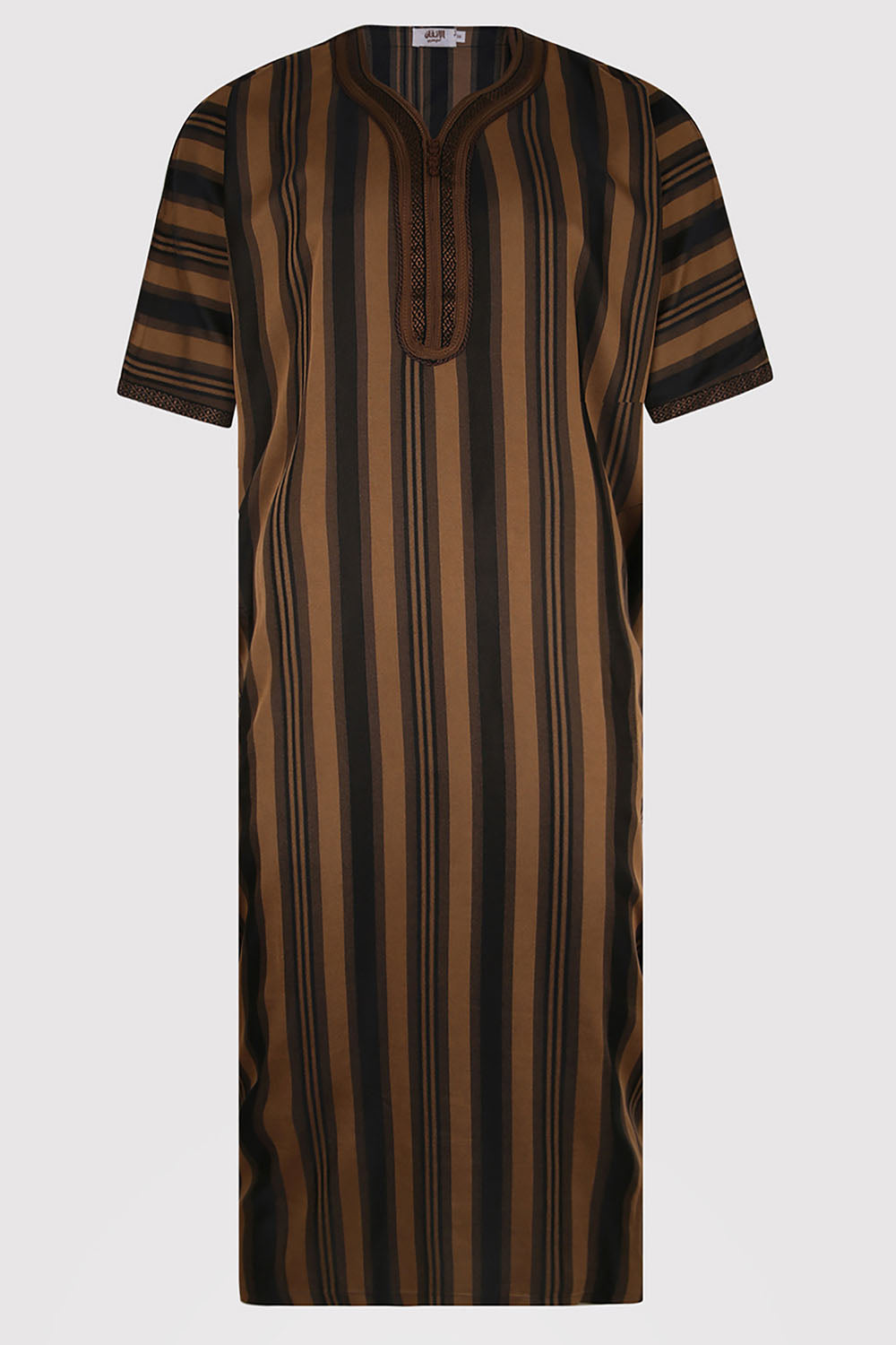 Striped Short Sleeve Mens Gandoura Thobe In Brown & Black