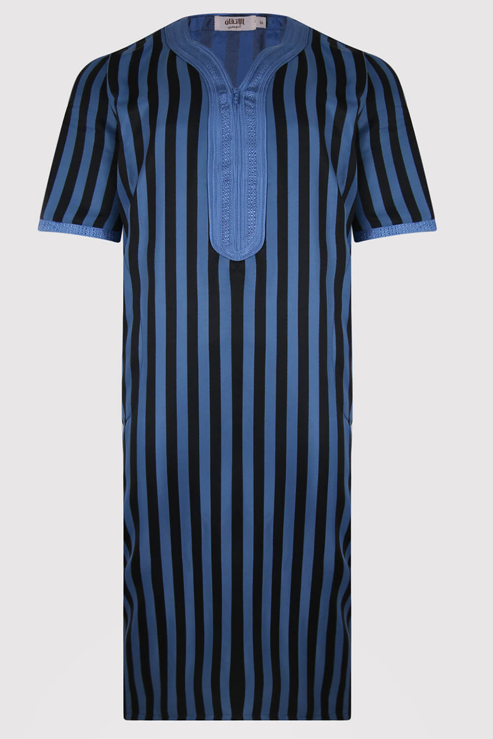 Gandoura Napoli No2 Men's Short Sleeve Long Striped Thobe in Black & Blue