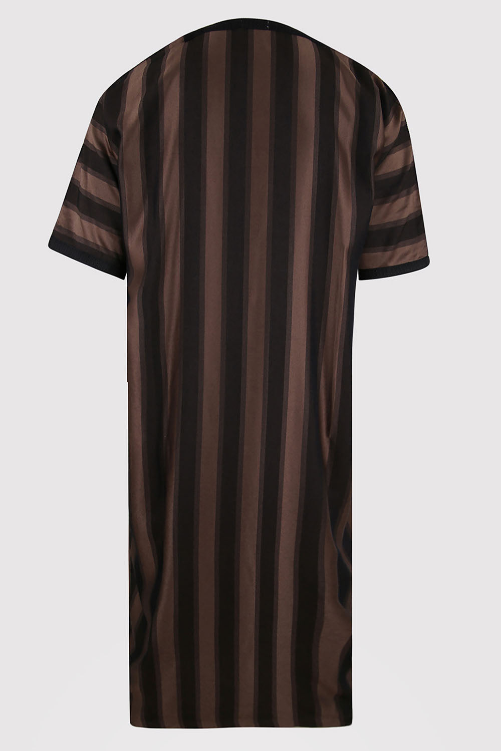 Striped Short Sleeve Mens Gandoura Thobe In Cocoa Brown