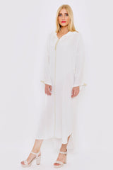 Djellaba Cihan Long Sleeve Hooded Midi Dress Kaftan in White