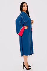Djellaba Farhat Long Sleeve Contrast Colour Hooded Midi Dress Kaftan in Blue