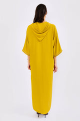 Djellaba Hilal Cropped Sleeve Hooded Maxi Dress Kaftan in Lime