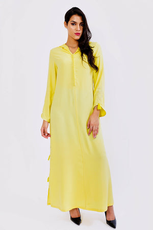 Djellaba Yakout Hooded Tassel Maxi Dress Kaftan in Yellow