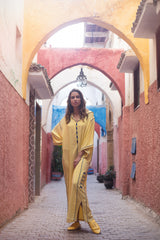 Djellaba Ouleia Hooded Contrast Maxi Dress Kaftan in Yellow