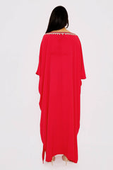 Kaftan Arwa Off-The-Shoulder Bardot Loose Maxi Gandoura Dress Abaya in Raspberry