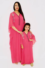 Gandoura Iklil Jr Girl's Long Chiffon Maxi Dress Kaftan in Raspberry