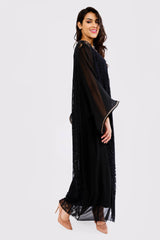 Kaftan Jamila Long Sleeve Lace and Chiffon Loose Maxi Dress Gandoura Abaya in Black