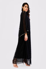 Kaftan Jamila Long Sleeve Lace and Chiffon Loose Maxi Dress Gandoura Abaya in Black