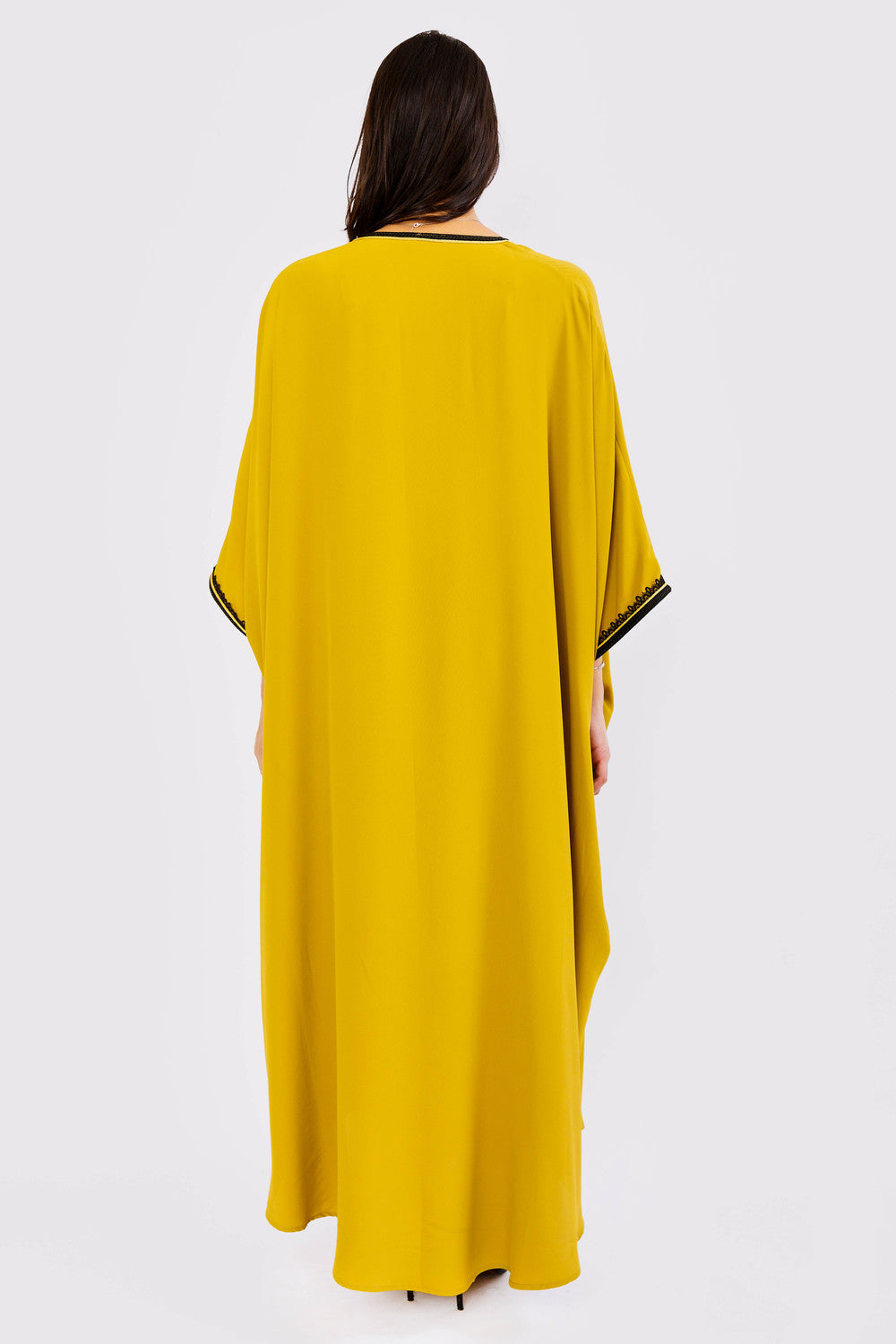 Kaftan Jeremy Cropped Sleeve Loose Maxi Dress Gandoura Abaya in Lime