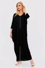 Kaftan Noha Cropped Sleeve Lightweight Maxi Dress Gandoura Abaya in Black