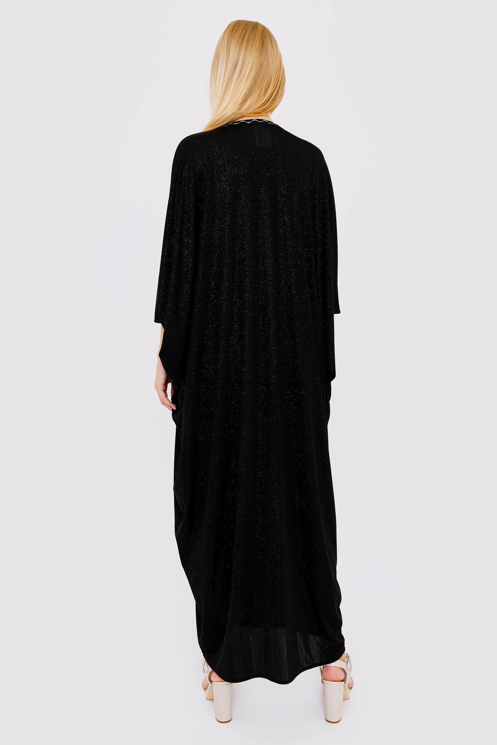 Kaftan Noha Cropped Sleeve Lightweight Maxi Dress Gandoura Abaya in Black