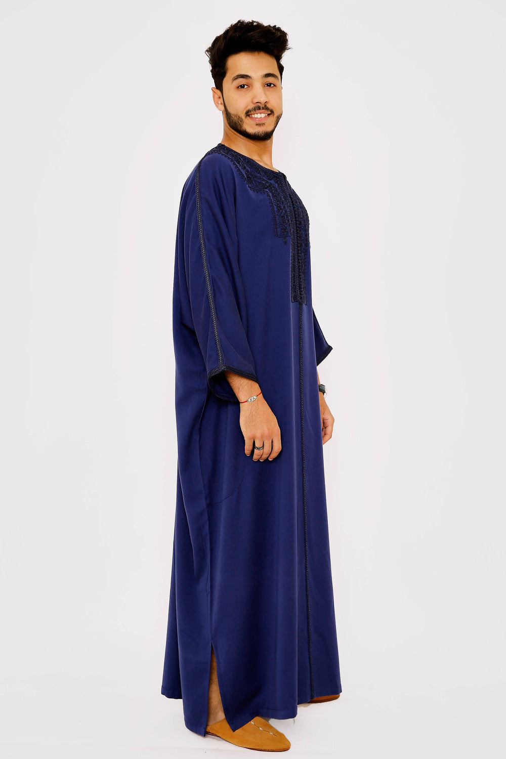 Gandoura Badii Men's Long Robe Long Sleeve thobe in Navy Blue