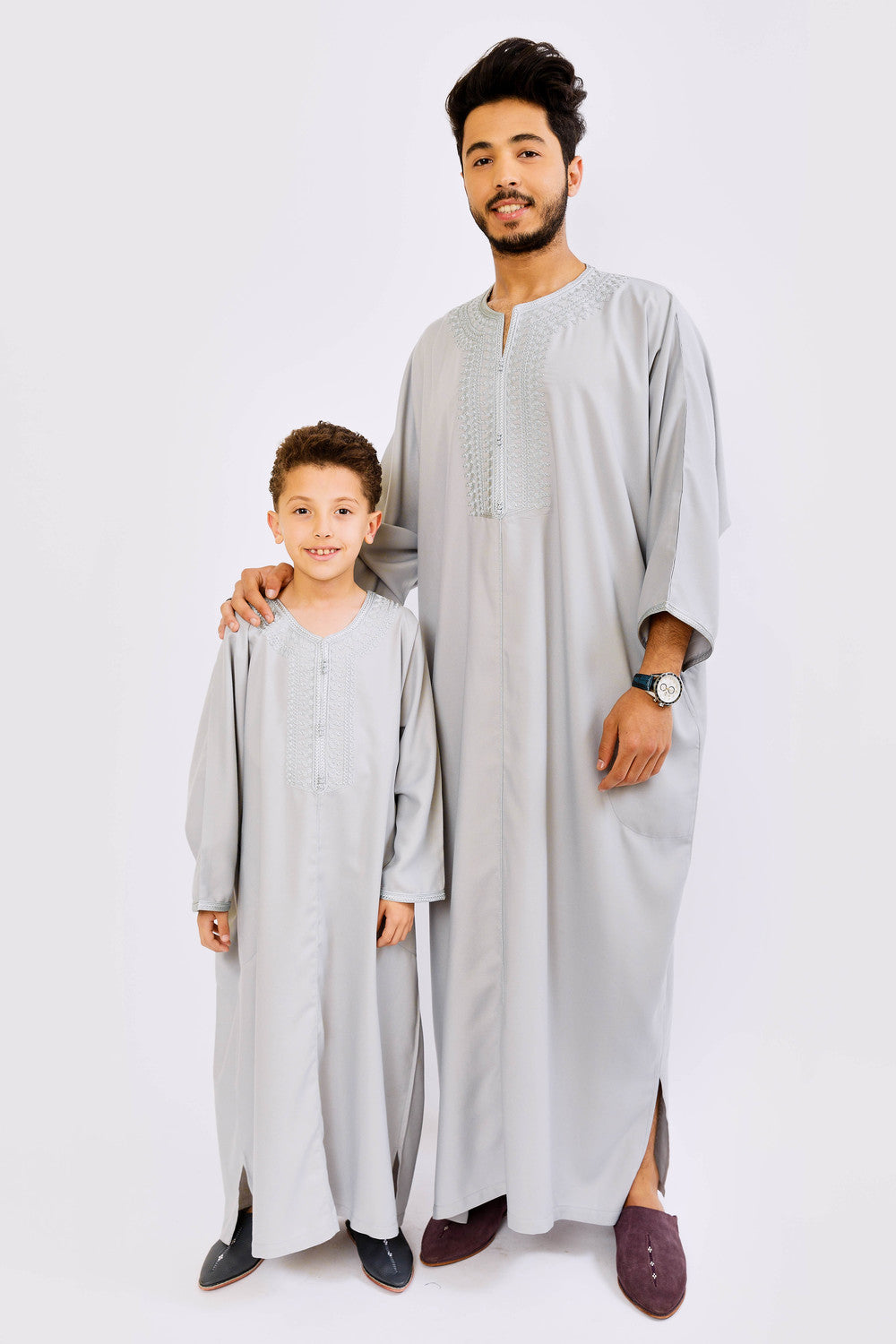 Gandoura Dakir Jr Long Sleeve Full-Length Boy's Thobe in Grey