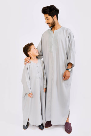Gandoura Dakir Jr Long Sleeve Full-Length Boy's Thobe in Grey