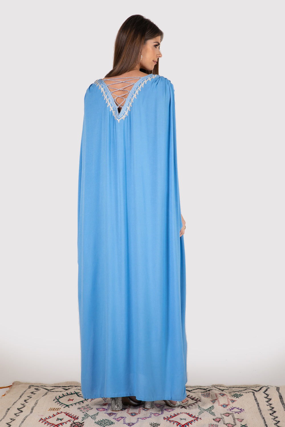 Gandoura Eloise lace-up dress in sky blue - diamantine-uk