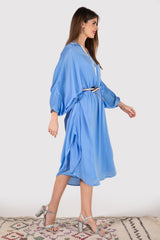 Gandoura Elva collared dress in sky blue - diamantine-uk