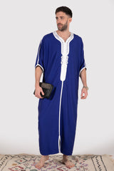 Gandoura Imrane Men's Short Sleeve Robe in Blue - diamantine-uk