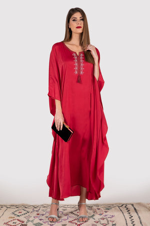 Kaftan Cherine Satin Dress in Red