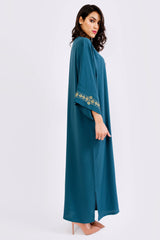 Kaftan Lila Embroidered Long Sleeve Maxi Dress Abaya in Petrol