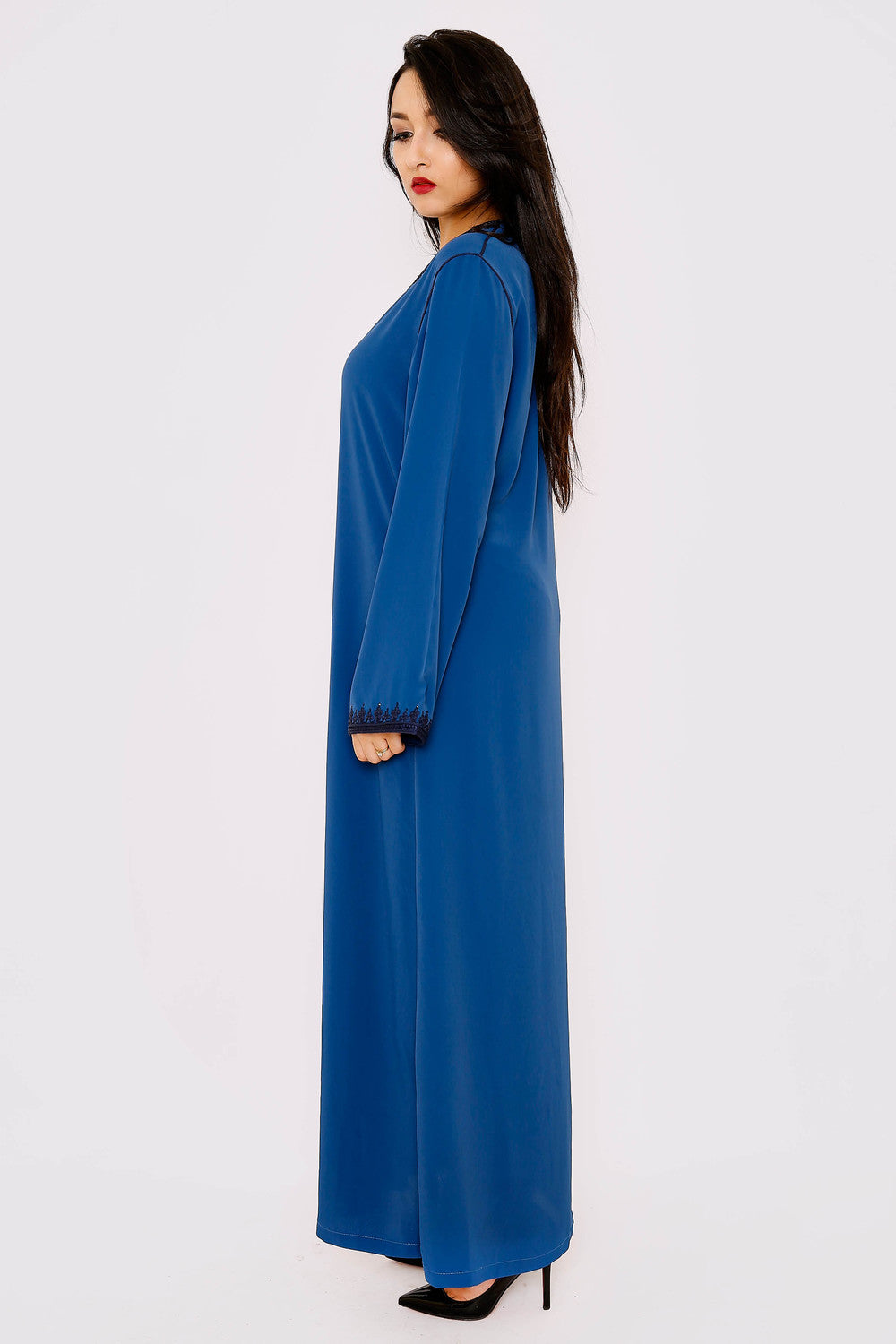 Kmiss Amani Long Sleeve V Neck Loose Maxi Dress Kaftan in Blue