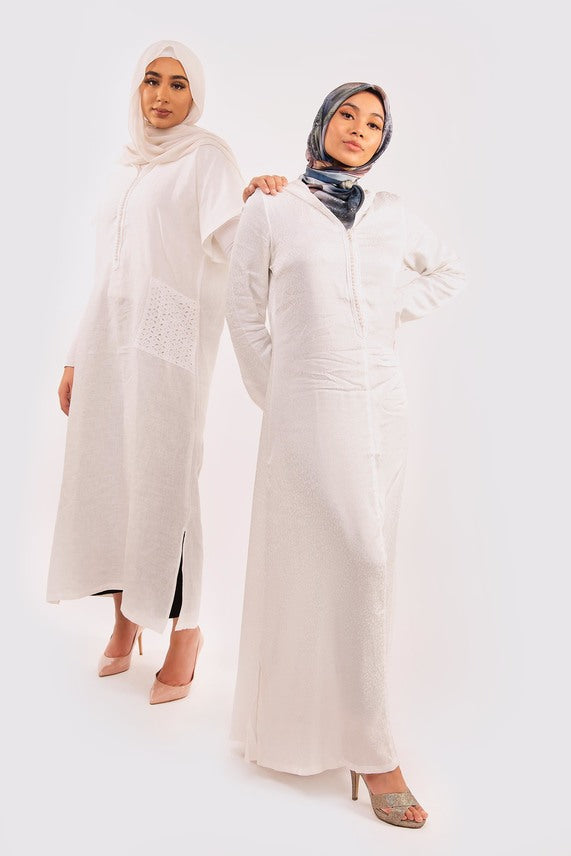 Djellaba Alya Hooded Maxi Dress Kaftan in White
