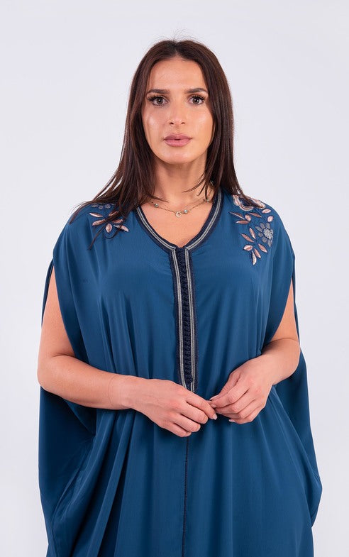 Mayada Women's Embroidered Sleeveless Gandoura Kaftan in Blue