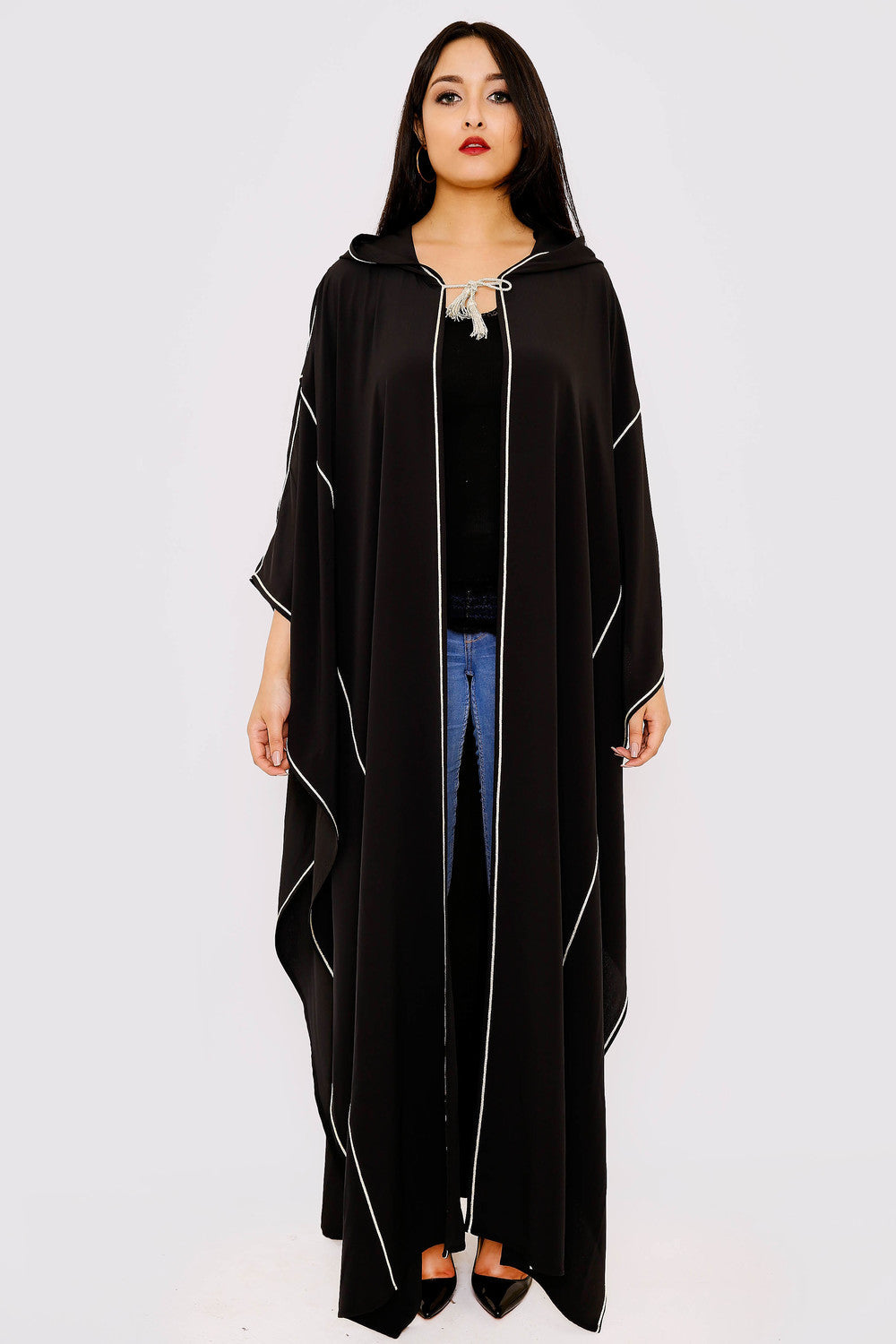 Selham Dina Full-Length Hooded Traditional Cape in Black