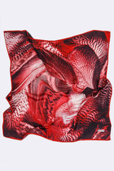 Silk Satin Scarf in Red Print