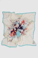 Silk Satin Scarf in Turquoise Floral Print