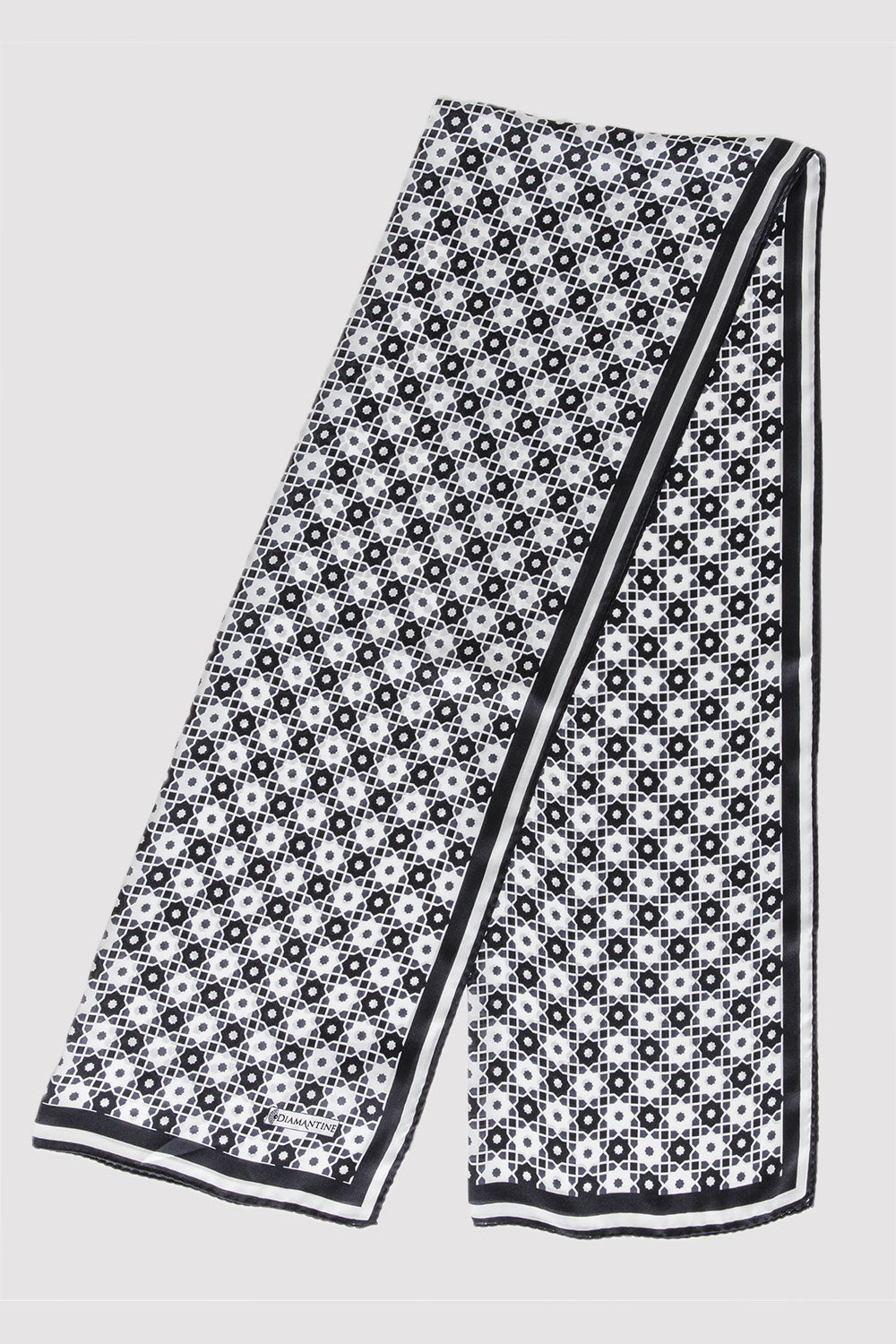 Silk Satin Scarf in Black & White Print