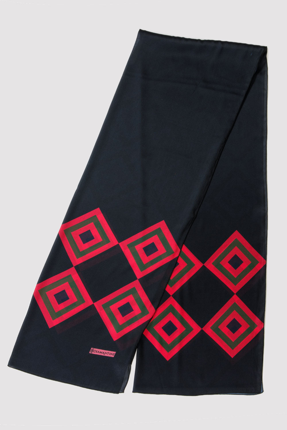 Silk Satin Scarf in Black & Red Print