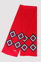 Silk Satin Scarf in Red & Navy Print