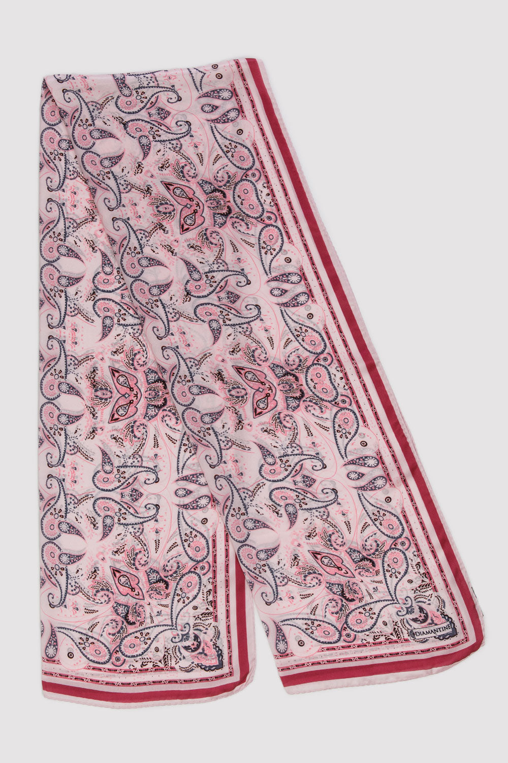 Silk Satin Scarf in Pink & Grey Print