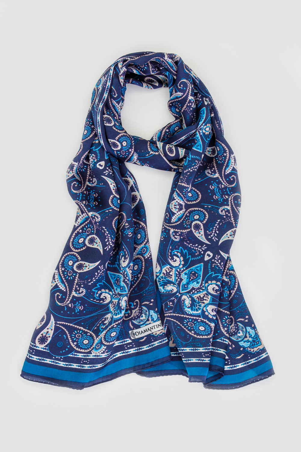 Silk Satin Scarf in Blue Floral Print